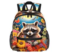 Lightweight Kids Backpack Kindergarten School Bag Child Rucksack Daypack for 3-8 Years Old Night Flowers Raccoon