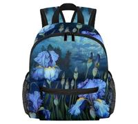 Lightweight Kids Backpack Kindergarten School Bag Child Rucksack Daypack for 3-8 Years Old Night Irises Flowers