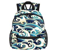 Lightweight Kids Backpack Kindergarten School Bag Child Rucksack Daypack for 3-8 Years Old Oriental Ocean Waves Blue White