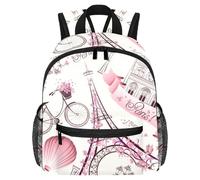 Lightweight Kids Backpack Kindergarten School Bag Child Rucksack Daypack for 3-8 Years Old Paris Eiffel Tower Pink Retro Love Bike Hot Balloon