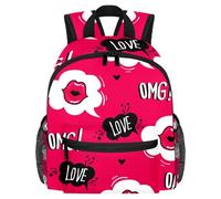 Lightweight Kids Backpack Kindergarten School Bag Child Rucksack Daypack for 3-8 Years Old Pink Funny Lips Love Heart Pattern