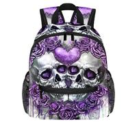 Lightweight Kids Backpack Kindergarten School Bag Child Rucksack Daypack for 3-8 Years Old Purple Flowers Love Skull