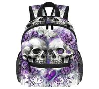 Lightweight Kids Backpack Kindergarten School Bag Child Rucksack Daypack for 3-8 Years Old Purple Love Floral Skull