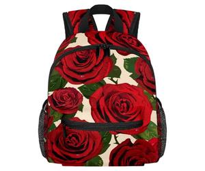 Lightweight Kids Backpack Kindergarten School Bag Child Rucksack Daypack for 3-8 Years Old Retro Love Red Rose Flower Pattern