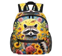 Lightweight Kids Backpack Kindergarten School Bag Child Rucksack Daypack for 3-8 Years Old Sunflowers Raccoon at Night