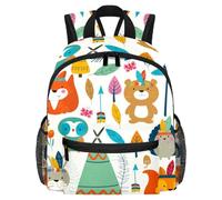 Lightweight Kids Backpack Kindergarten School Bag Child Rucksack Daypack for 3-8 Years Old Vintage Retro Forest Animal Fox Owl Arrow