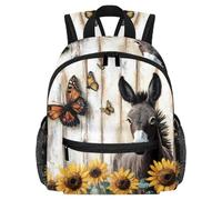 Lightweight Kids Backpack Kindergarten School Bag Child Rucksack Daypack for 3-8 Years Old Wooden Donkey Butterflies Sunflowers