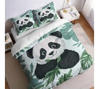 Lightweight King Size Bedding 230 x 220 cm pale green Duvet Cover with Panda Palm Leaf and Pillowcases for Bedroom Dorm