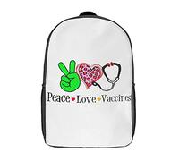 Lightweight Knapsack Vaccines Peace Love School Backpack Durable School Bags for Travel, Work, Camping, 42X32X14Cm