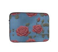Lightweight Laptop Bag Blue Background With Pink Roses Printed Shockproof Protective Case Suitable For Office And Travel 15 inch