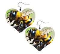 Lightweight Leather Earrings,Cute little bee Print Heart Earrings, Eye-Catching Dangle Drop Jewelry for Her, One Size, Leather, No Gemstone