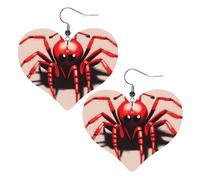 Lightweight Leather Earrings,Cute little red spider Print Heart Earrings, Eye-Catching Dangle Drop Jewelry for Her, One Size, Leather, No Gemstone