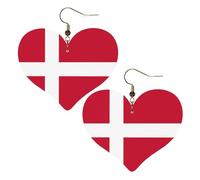 Lightweight Leather Earrings,Danish flag Print Heart Earrings, Eye-Catching Dangle Drop Jewelry for Her, One Size, Leather, No Gemstone
