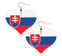 Lightweight Leather Earrings,Flag of Slovakia Print Heart Earrings, Eye-Catching Dangle Drop Jewelry for Her, One Size, Leather, No Gemstone