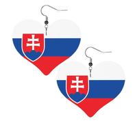 Lightweight Leather Earrings,Flag of Slovakia Print Heart Earrings, Eye-Catching Dangle Drop Jewelry for Her, One Size, Leather, No Gemstone