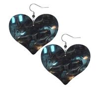 Lightweight Leather Earrings,Future Robot Print Heart Earrings, Eye-Catching Dangle Drop Jewelry for Her, One Size, Leather, No Gemstone