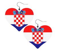 Lightweight Leather Earrings,Republic of Croatia flag Print Heart Earrings, Eye-Catching Dangle Drop Jewelry for Her, One Size, Leather, No Gemstone