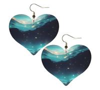 Lightweight Leather Earrings,Science Fiction Stars Print Heart Earrings, Eye-Catching Dangle Drop Jewelry for Her, One Size, Leather, No Gemstone