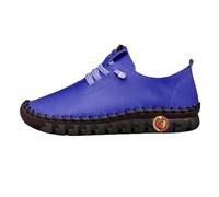 Lightweight Leather Loafers Casual Stitching Flat Shoes Comfort Closed Toe Walking Footwear Low Top Slip On Shoes for Women Purple