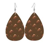 Lightweight leather teardrop earrings, elegant Chocolate Squares Cake printed design, versatile for everyday wear, simple and stylish.
