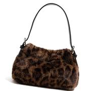 Lightweight Leopards Fuzzy Bag Organizers Top Handle Soft Fabric Handbag Multi Compartment Design Commute Companion Leopards Fuzzy Top Handle