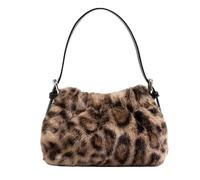Lightweight Leopards Fuzzy Bag Organizers Top Handle Soft Fabric Handbag Multi Compartment Design Commute Companion Leopard Print Fuzzy Top Handle Women Tote Multiple Pockets Lightweight Everyday Work