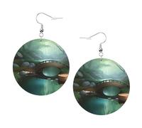 Lightweight Little Bridge in the East Print Leather Earrings for Women - Fashionable Dangle Hoop Earrings, Simple yet Stylish Jewelry