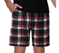Lightweight Loose Plaid Pajama Pants Elasticated Soft Checked Fleece Flannel Pyjama Men's Cotton Pyjama Lounge Shorts Pjs Nightwear Sleepwear Men's Cotton Lounge Wear Pants Red