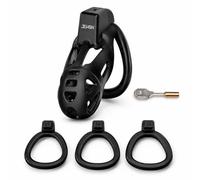 Lightweight Male Chastity Cage with 3 Ring Sizes and Plug Lock，L | Smooth lightweight cage with 45mm, 50mm and 55mm rings, plus integrated plug lock design.