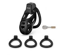 Lightweight Male Chastity Cage with 3 Ring Sizes and Plug Lock，M | Smooth lightweight cage with 45mm, 50mm and 55mm rings, plus integrated plug lock design.