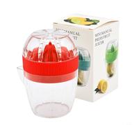 Lightweight Manual Citrus Juicer with Pour Spout, Handheld Tool for Squeezing Lemon and Orange, Featuring Transparent Cup for Juice Monitoring (Red)