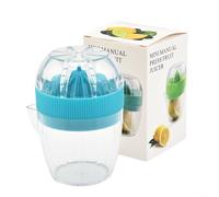 Lightweight Manual Citrus Juicer with Pour Spout, Handheld Tool for Squeezing Lemon and Orange, Featuring Transparent Cup for Juice Monitoring (Blue)