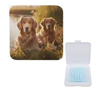 Lightweight Masks Storage Box, Two Golden Retrievers Print Stylish & Portable Masks Holder, Modern Mask Case Mask Protection Box Compact Mask Case