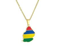 Lightweight Mauritius Flag Map Pendant Necklace Stainless Steel Mauritian National Pride Jewellry Minimalist Gift (Gold Colour,60cm Chain)