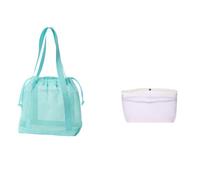 Lightweight Mesh Organizer Bag for Toiletries, Light Green E | Drawstring Travel Storage with See-Through Panels and Top Carry Handles