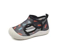 Lightweight mesh summer shoes for girls with breathable cut-out design for beach trips, daily comfort, black, 2.5/3.5 UK Child