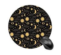 Lightweight Mouse Pad 7.8 Inch, Classic Compact Foldable Mousepad, Women Men Portable Work Mouse Pads For Travel, Business, Black Gold Sun Moon Stars Art