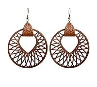 Lightweight Natural Hollow Carved Flower African Wooden Earrings Women PU Leather Geometric Drop Dangle Earrings for Women Bohemian Boho Jewelry, Metal Wood, wood