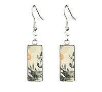 Lightweight Nature Moon Star Yoga Mountain Bar Stud Dangle Earrings for Women Bohemian Retro Snow Mountain Wooden Earrings for Yoga, Skiers, Hikers, Campers, Climbers, Nature Lovers, Wood, No Gemstone