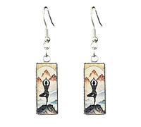 Lightweight Nature Moon Star Yoga Mountain Bar Stud Dangle Earrings for Women Bohemian Retro Snow Mountain Wooden Earrings for Yoga, Skiers, Hikers, Campers, Climbers, Nature Lovers, Wood, No Gemstone