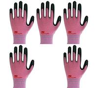 Lightweight Nitrile Work Gloves Supegrip200, 3D Comfort Stretch Fit, Durable Power Grip Foam Coated, Smart Touch, Thin Machine Washable, 5 Pairs Pack (Small, Pink)