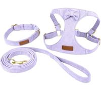 Lightweight No Pull Dog Harness And Leash Set - Adjustable Soft Suede Vest For Small And Medium Dogs(Purple,M)