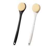 Lightweight Nylon Long Handle Shower Brush with Curved Long Handle for Body for Deep Clean Back Scrubber Bath Brush for Men Quick-Drying(Black+White)