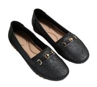 Lightweight Orthopedic Leather Shoes for Women - Breathable Anti-Slip Slip-On Bow-Knot Flats Loafers(Black-1,9.5 Wide)