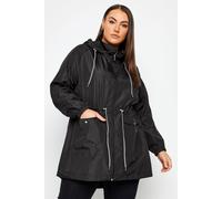 Yours Curve Drawstring Lightweight Breathable Shower Resistant Hooded Parka Jacket - Women's - Plus Size Black 30-32