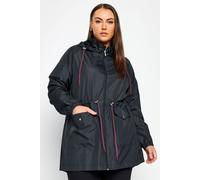 Yours Curve Drawstring Lightweight Breathable Shower Resistant Hooded Parka Jacket - Women's - Plus Size Mid Navy 22-24