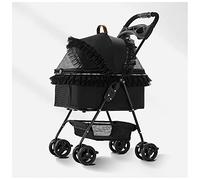 Lightweight Pet Stroller for Cats with Lace Upgraded Dog Strollers for Small Medium Dogs Foldable and Detachable Dog Cat Pet Strollers 4 Wheel Dog Pram (Black) (Black)