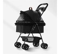 Lightweight Pet Stroller for Cats with Lace Upgraded Dog Strollers for Small Medium Dogs Foldable and Detachable Dog Cat Pet Strollers Pet Gear 4 Wheel (Pink) (Black)