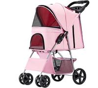 Lightweight Pet Stroller for Small Medium Dogs& Cats Pet Dog Cat Stroller Folding Pet Travel Pram Cart Cat Carriage Pushchair with Cup Holder (Color : Pink)