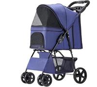 Lightweight Pet Stroller for Small Medium Dogs& Cats Pet Dog Cat Stroller Folding Pet Travel Pram Cart Cat Carriage Pushchair with Cup Holder (Color : Blue)